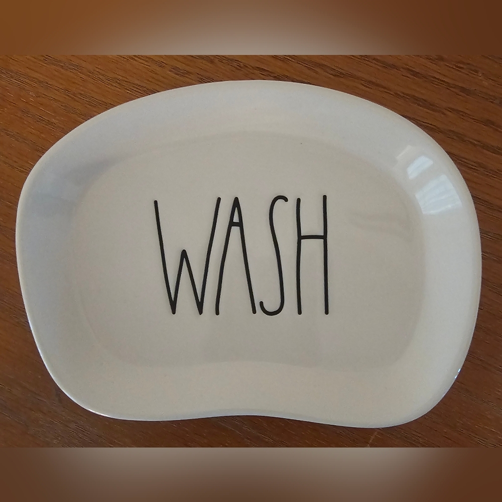Rae Dunn Soap Dish with 'WASH' Text